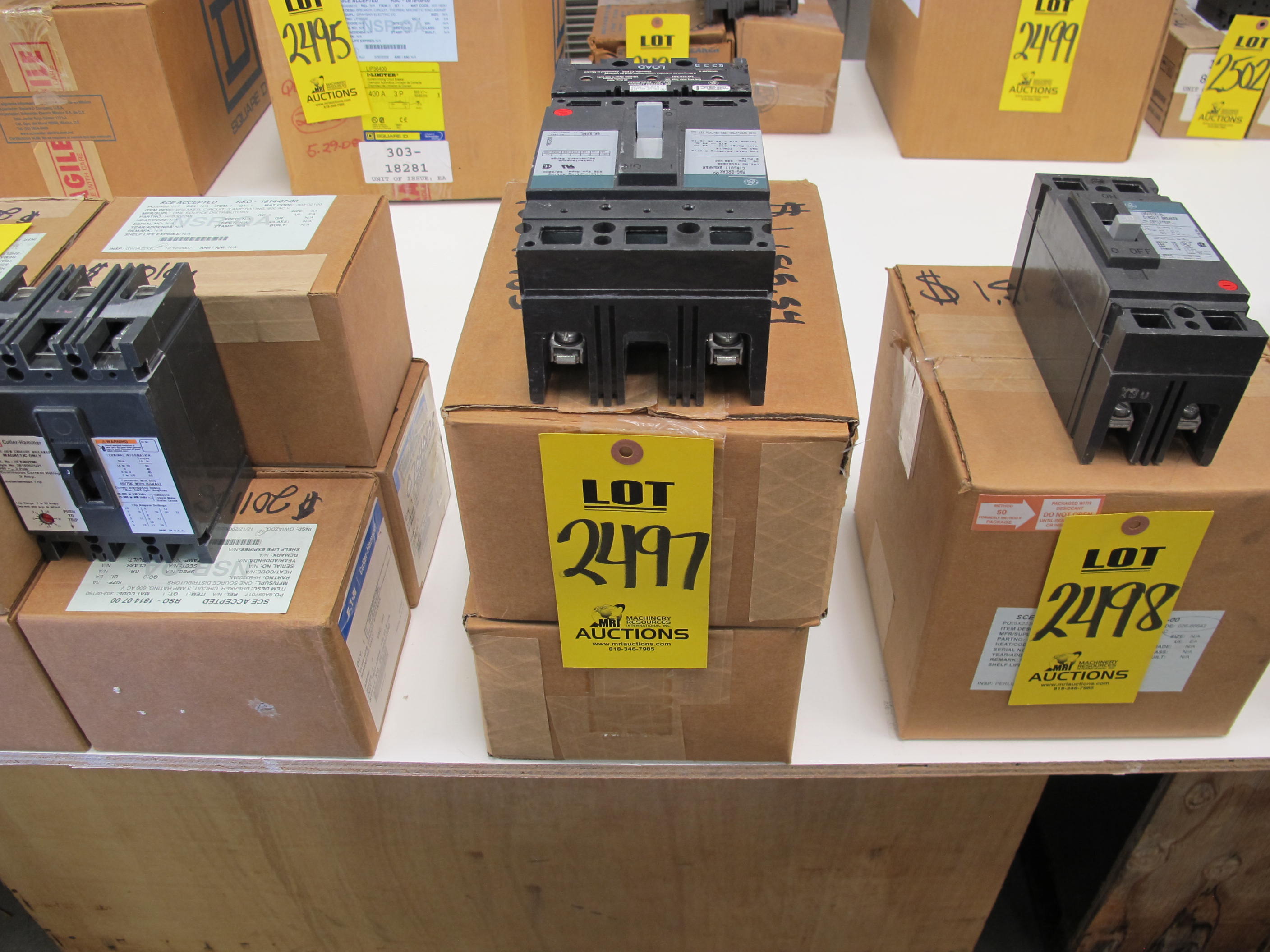 LOT (2) BREAKERS, CIRCUIT TYPE, 30A AMP RATING, 480VAC/250VDC VOLT RATING, 2 POLE, MAGNETIC KIND. MAG-BREAK, 90-390A ADJUSTABLE TRIP RANGE, MAGNETIC TRIP UNIT, WITH ADD-ON CURRENT LIMITER, 100KA INTERRUPTING RATING AT 240/480/600VAC, WITH LINE AND LOAD LUGS, PART # QTEC24030-TECL36030 (W-44) LOADING & HANDLING FEE $5-